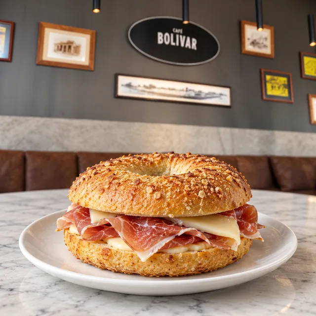 Imagen ilustrativa de Bagel con crudo y queso